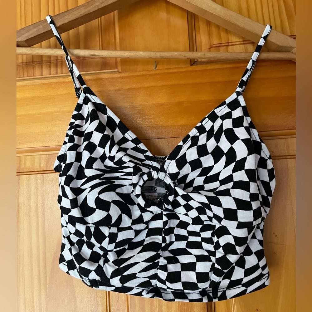 SO black and white checker crop tank top with front key hole. Size X Small.